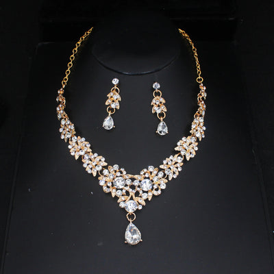 Luxury Crystal Wedding Bridal Jewelry Sets Women/Girl Gold Color Tiara/Crown Earrings Choker Necklace Bride Jewelry Set