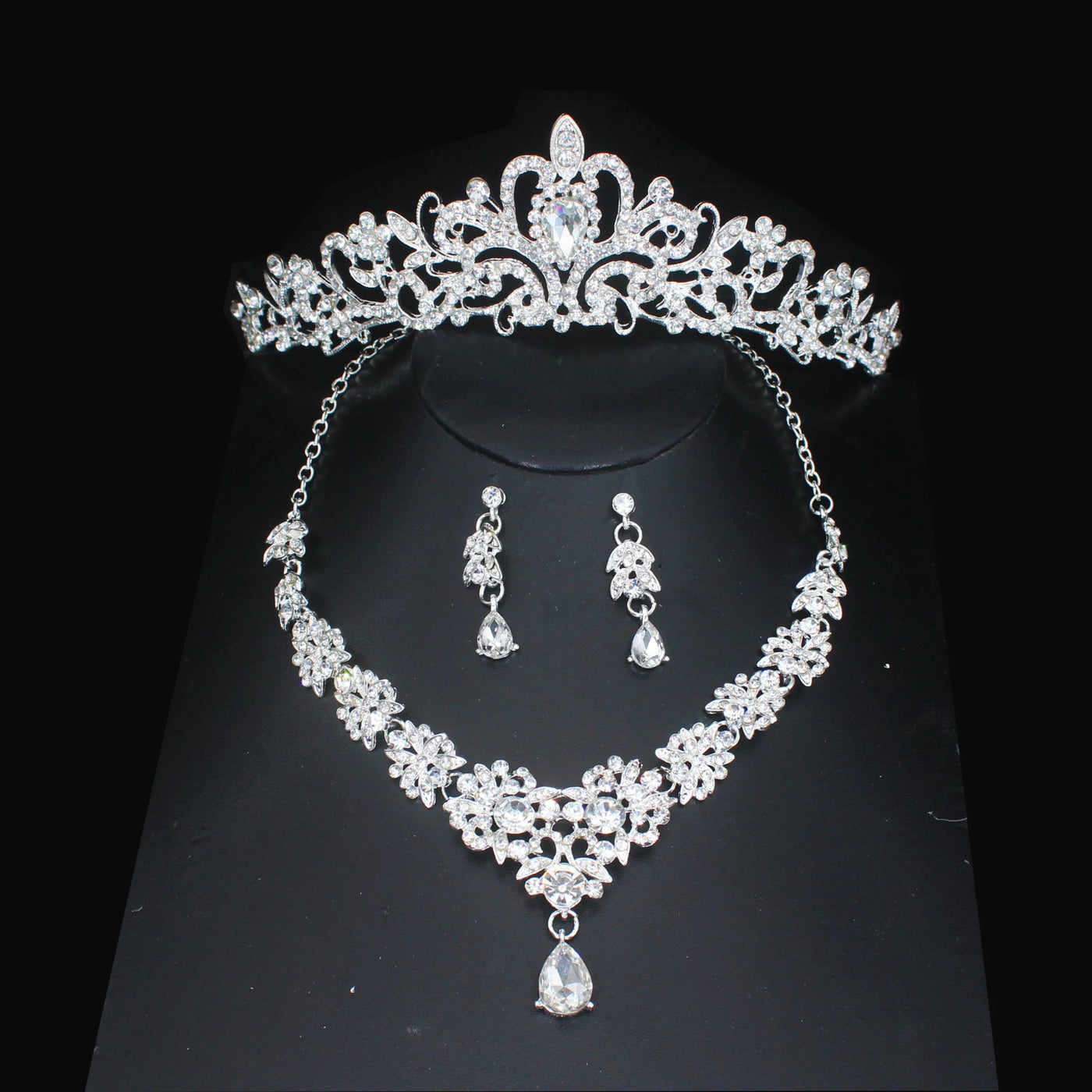 Luxury Crystal Wedding Bridal Jewelry Sets Women/Girl Gold Color Tiara/Crown Earrings Choker Necklace Bride Jewelry Set