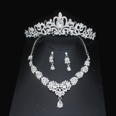 Luxury Crystal Wedding Bridal Jewelry Sets Women/Girl Gold Color Tiara/Crown Earrings Choker Necklace Bride Jewelry Set
