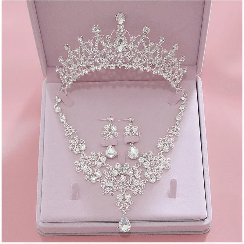 Luxury Crystal Wedding Bridal Jewelry Sets Women/Girl Gold Color Tiara/Crown Earrings Choker Necklace Bride Jewelry Set