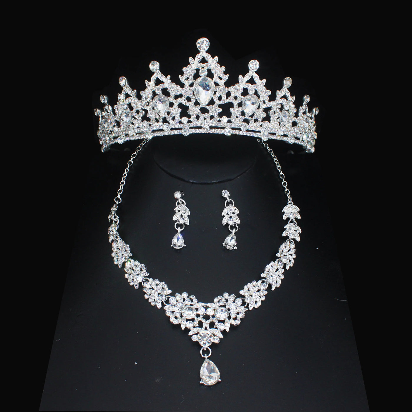 Luxury Crystal Wedding Bridal Jewelry Sets Women/Girl Gold Color Tiara/Crown Earrings Choker Necklace Bride Jewelry Set