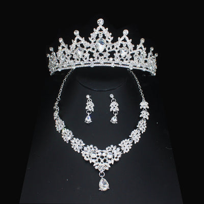 Luxury Crystal Wedding Bridal Jewelry Sets Women/Girl Gold Color Tiara/Crown Earrings Choker Necklace Bride Jewelry Set