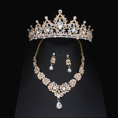Luxury Crystal Wedding Bridal Jewelry Sets Women/Girl Gold Color Tiara/Crown Earrings Choker Necklace Bride Jewelry Set