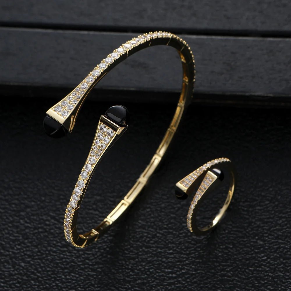 New jerseis Women's Fashion 2 Pcs Bracelet & Ring Set مجموعات المجوهرات Resin Simple Design Gold Open Cuff Bangle Jewelry Set