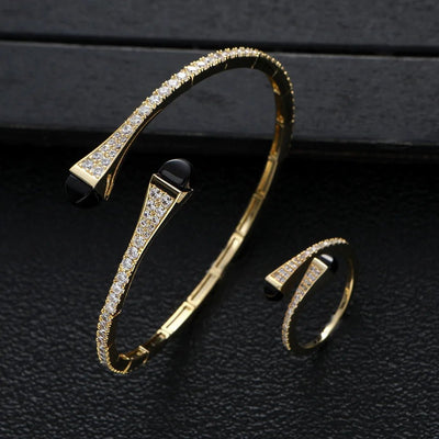 New jerseis Women's Fashion 2 Pcs Bracelet & Ring Set مجموعات المجوهرات Resin Simple Design Gold Open Cuff Bangle Jewelry Set