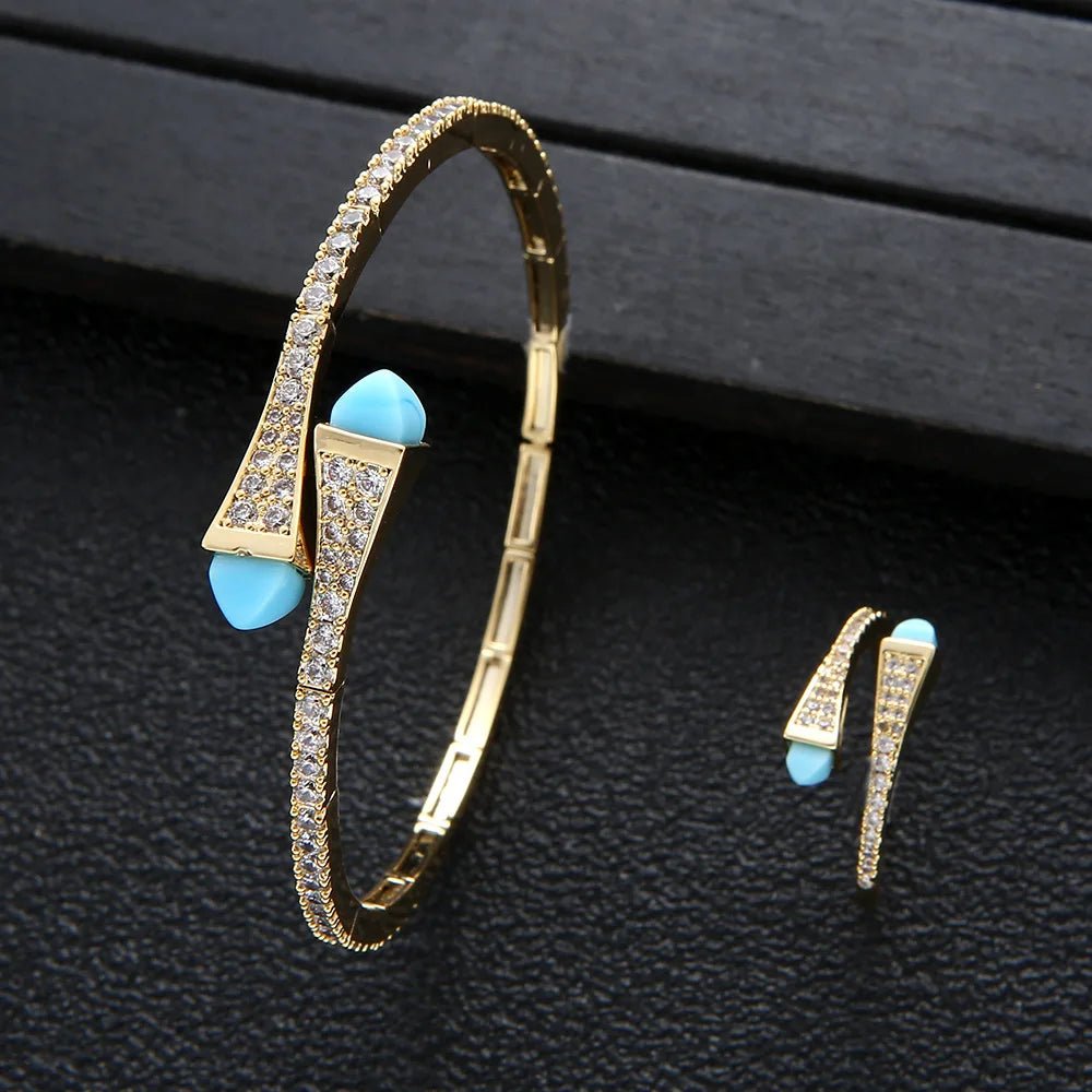 New jerseis Women's Fashion 2 Pcs Bracelet & Ring Set مجموعات المجوهرات Resin Simple Design Gold Open Cuff Bangle Jewelry Set