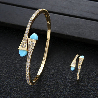 New jerseis Women's Fashion 2 Pcs Bracelet & Ring Set مجموعات المجوهرات Resin Simple Design Gold Open Cuff Bangle Jewelry Set