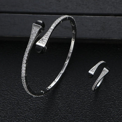 New jerseis Women's Fashion 2 Pcs Bracelet & Ring Set مجموعات المجوهرات Resin Simple Design Gold Open Cuff Bangle Jewelry Set