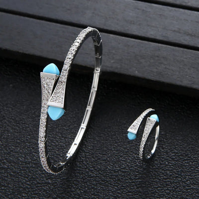 New jerseis Women's Fashion 2 Pcs Bracelet & Ring Set مجموعات المجوهرات Resin Simple Design Gold Open Cuff Bangle Jewelry Set