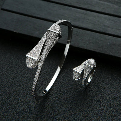 New jerseis Women's Fashion 2 Pcs Bracelet & Ring Set مجموعات المجوهرات Resin Simple Design Gold Open Cuff Bangle Jewelry Set