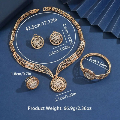 Retro Jewelry Sets Shiny Hollow Design Necklaces Bracelets Ring Sets Golden High Quality Women Necklace Set Wedding Engagement