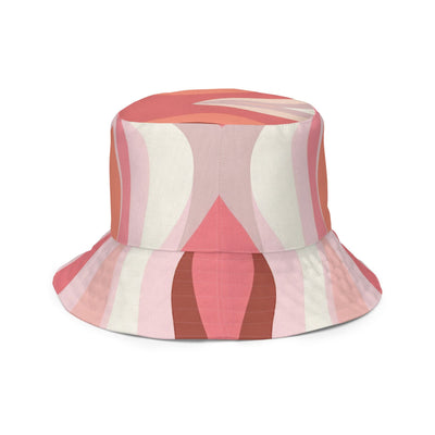 Reversible Bucket Hat Pink White Boho Swirl Lines-2