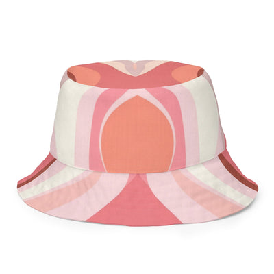 Reversible Bucket Hat Pink White Boho Swirl Lines-3