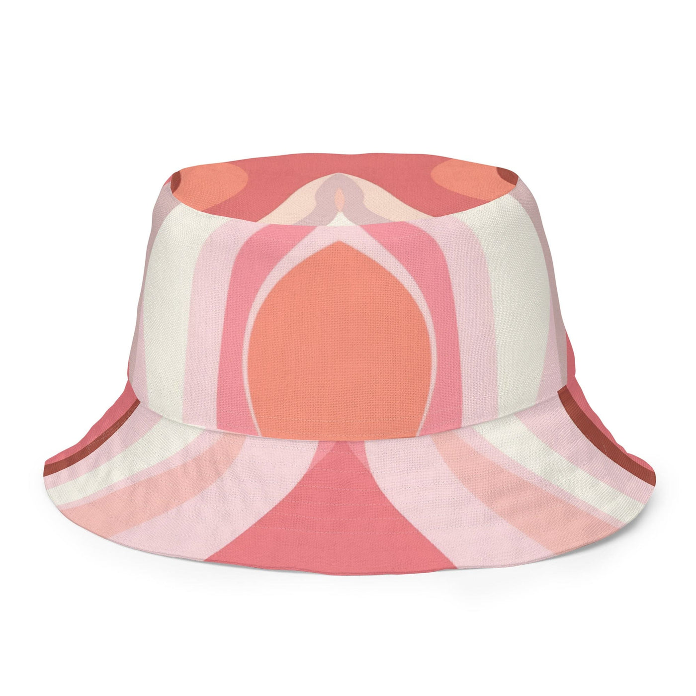 Reversible Bucket Hat Pink White Boho Swirl Lines-4