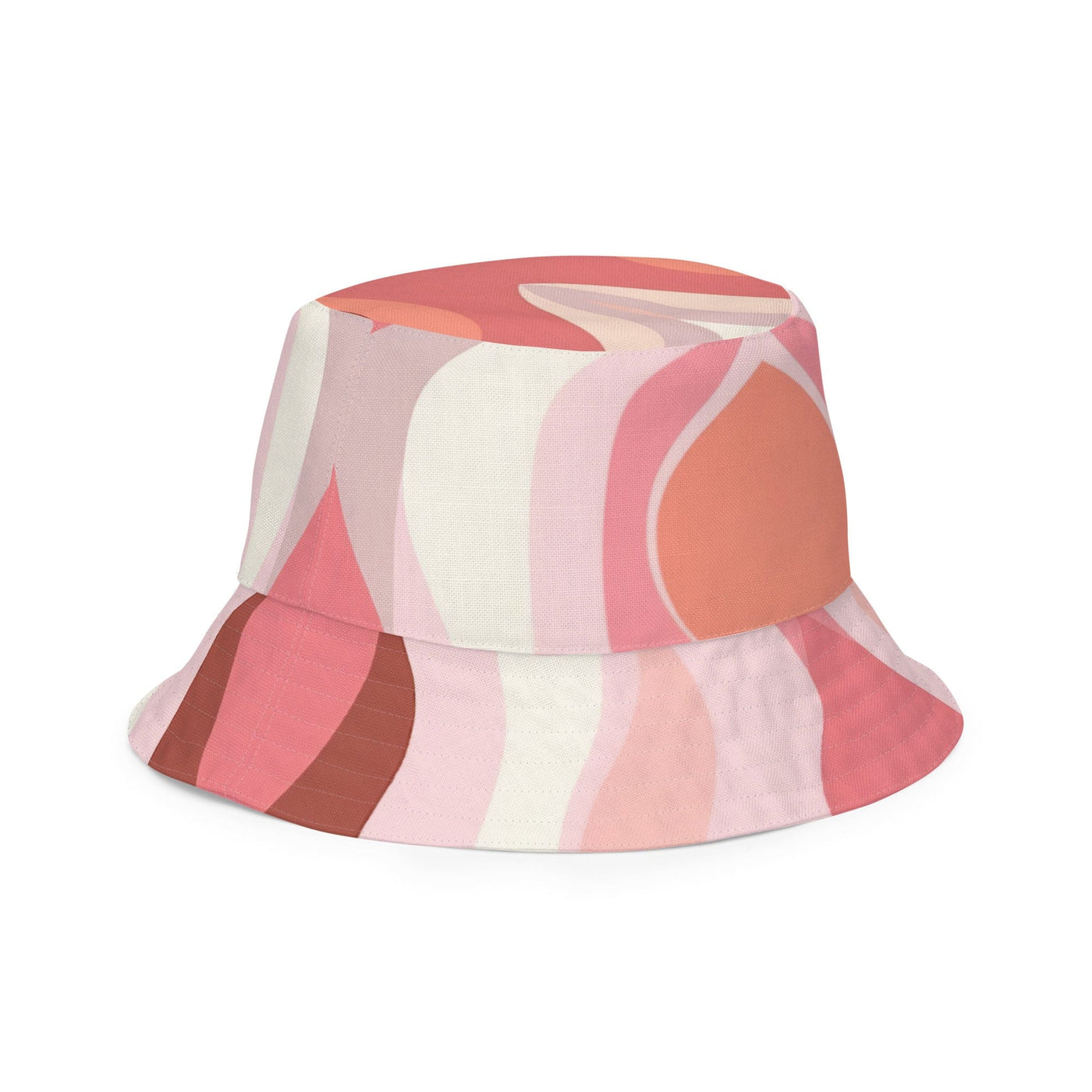 Reversible Bucket Hat Pink White Boho Swirl Lines-1