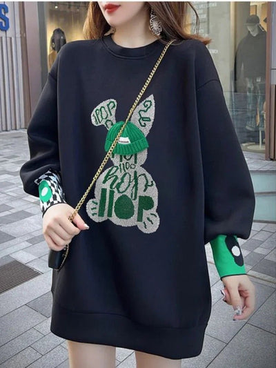 Sweatshirt for Women BlackGraphic Long  Woman Tops Loose Embroidered Pullover Baggy Korean Popular Clothes Emo New in 2025 Trend
