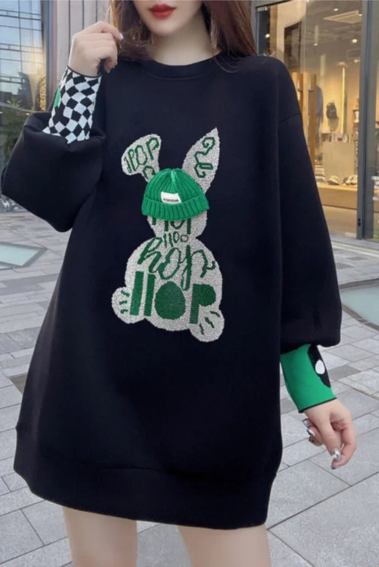 Sweatshirt for Women BlackGraphic Long  Woman Tops Loose Embroidered Pullover Baggy Korean Popular Clothes Emo New in 2025 Trend