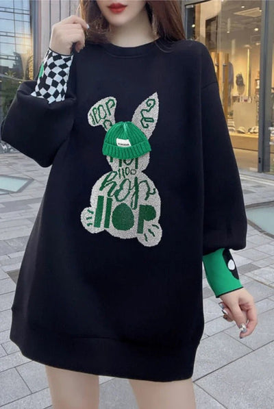 Sweatshirt for Women BlackGraphic Long  Woman Tops Loose Embroidered Pullover Baggy Korean Popular Clothes Emo New in 2025 Trend