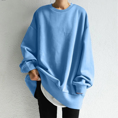 Sweatshirt Women Autumn Winter Sporty Top Round Collar Full Sleeve Solid Color Loose 2025 Female Casual Sportswear Basic Tops