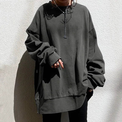 Sweatshirt Women Autumn Winter Sporty Top Round Collar Full Sleeve Solid Color Loose 2025 Female Casual Sportswear Basic Tops