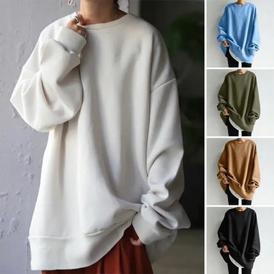 Sweatshirt Women Autumn Winter Sporty Top Round Collar Full Sleeve Solid Color Loose 2025 Female Casual Sportswear Basic Tops