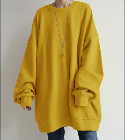 Sweatshirt Women Autumn Winter Sporty Top Round Collar Full Sleeve Solid Color Loose 2025 Female Casual Sportswear Basic Tops