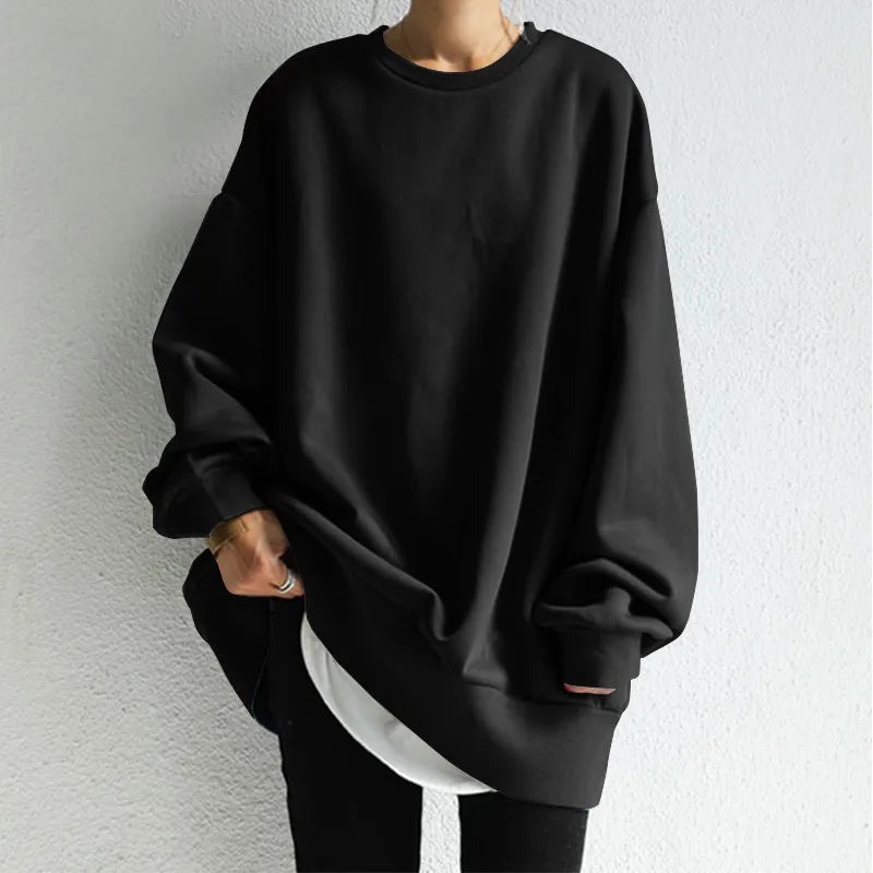 Sweatshirt Women Autumn Winter Sporty Top Round Collar Full Sleeve Solid Color Loose 2025 Female Casual Sportswear Basic Tops