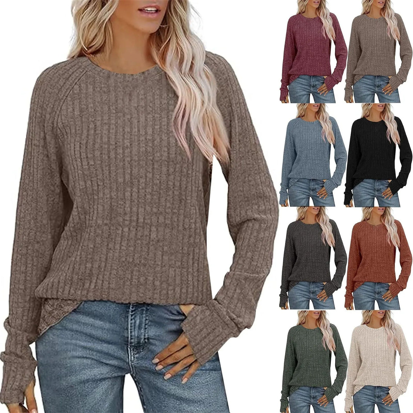 Sweatshirts For Women Long Sleeve Crewneck Pullover Casual Solid Tunic Tops With Thumb Hole Women's Sweatshirts Winter Clothing