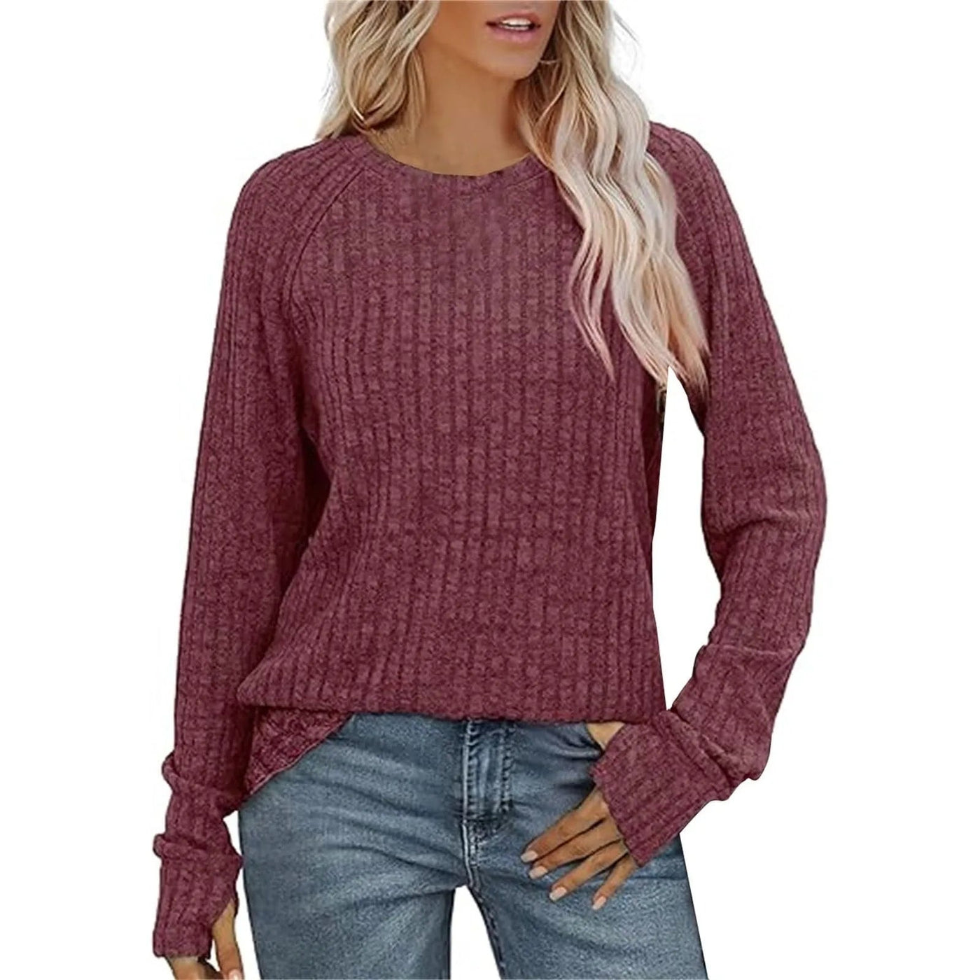 Sweatshirts For Women Long Sleeve Crewneck Pullover Casual Solid Tunic Tops With Thumb Hole Women's Sweatshirts Winter Clothing