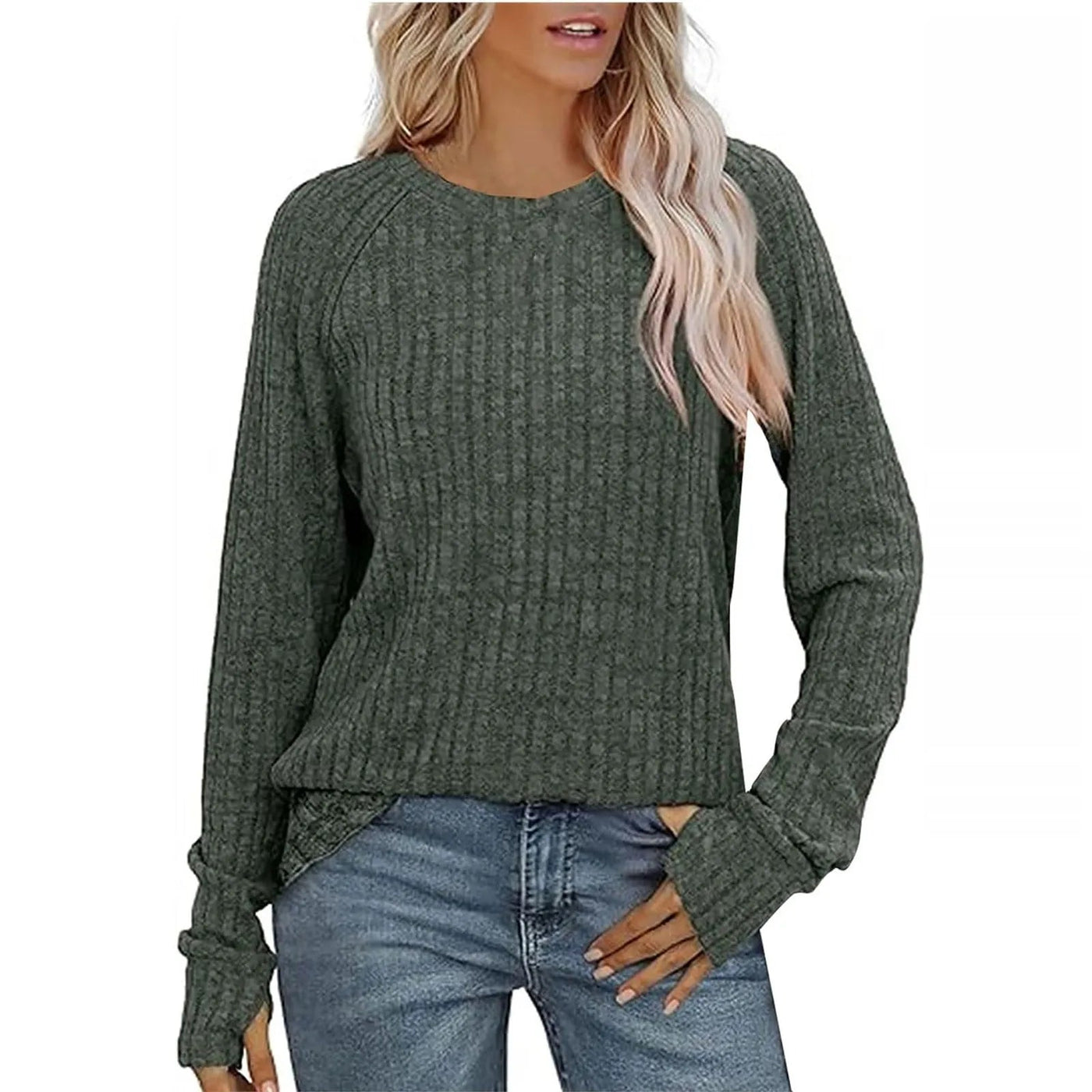Sweatshirts For Women Long Sleeve Crewneck Pullover Casual Solid Tunic Tops With Thumb Hole Women's Sweatshirts Winter Clothing