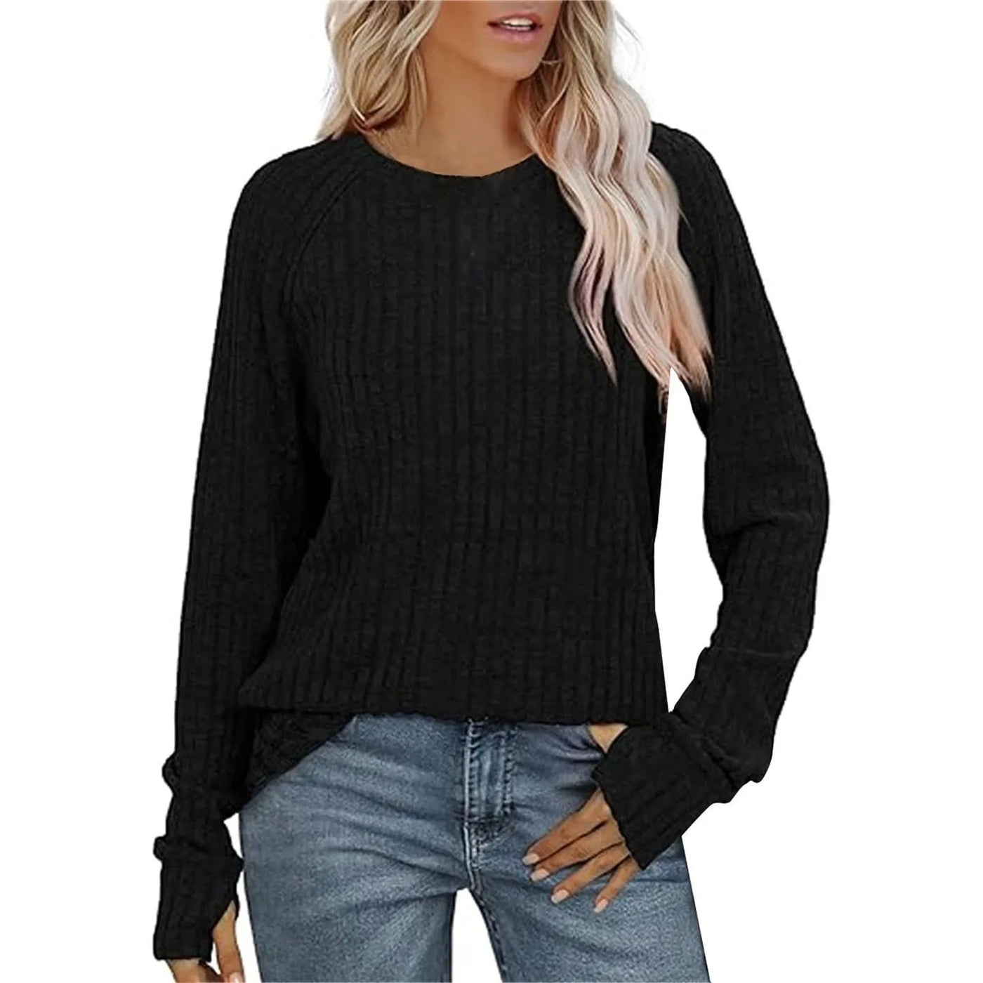 Sweatshirts For Women Long Sleeve Crewneck Pullover Casual Solid Tunic Tops With Thumb Hole Women's Sweatshirts Winter Clothing