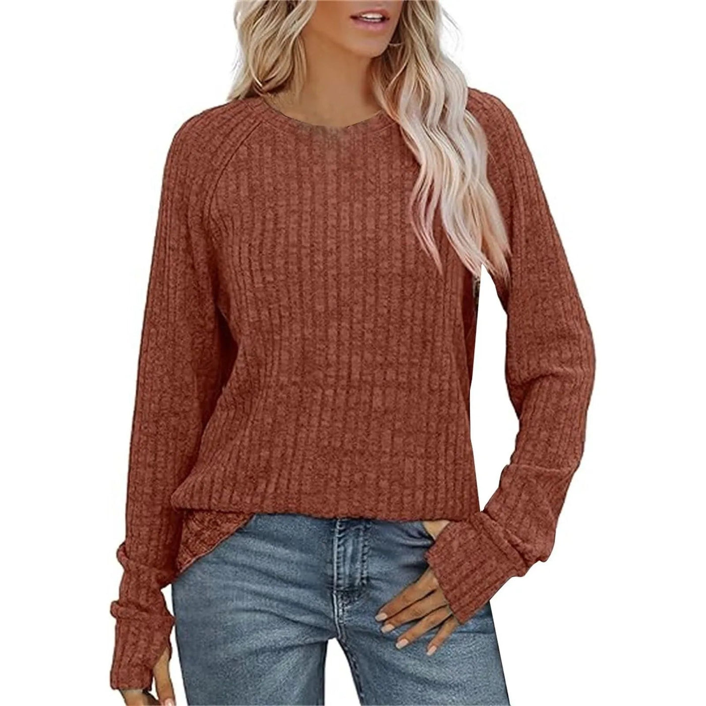 Sweatshirts For Women Long Sleeve Crewneck Pullover Casual Solid Tunic Tops With Thumb Hole Women's Sweatshirts Winter Clothing
