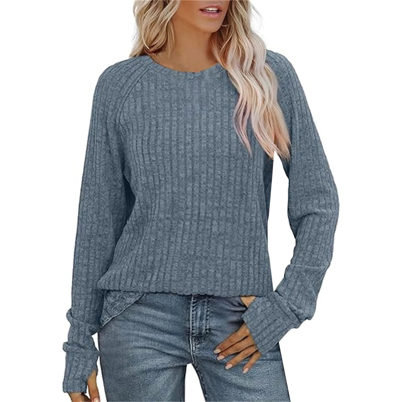 Sweatshirts For Women Long Sleeve Crewneck Pullover Casual Solid Tunic Tops With Thumb Hole Women's Sweatshirts Winter Clothing