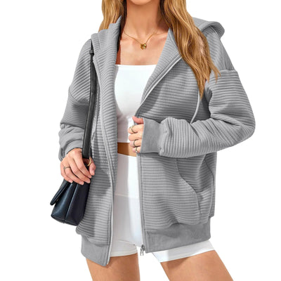 Sweatshirts for women, spring and autumn thin hooded cardigans New design zip-up jacket tops Waffle sweatshirts Fall Outfits