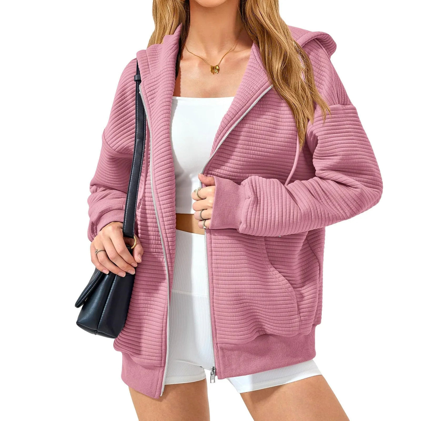 Sweatshirts for women, spring and autumn thin hooded cardigans New design zip-up jacket tops Waffle sweatshirts Fall Outfits