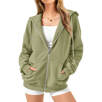 Sweatshirts for women, spring and autumn thin hooded cardigans New design zip-up jacket tops Waffle sweatshirts Fall Outfits