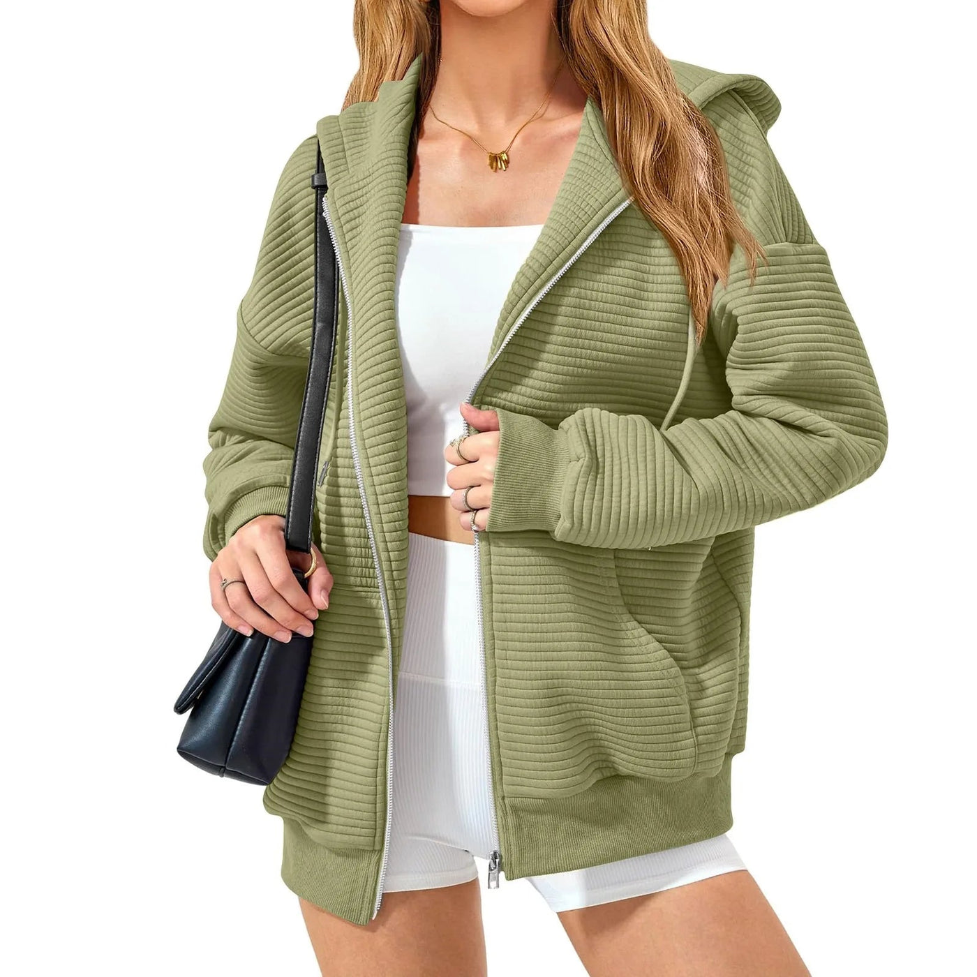 Sweatshirts for women, spring and autumn thin hooded cardigans New design zip-up jacket tops Waffle sweatshirts Fall Outfits
