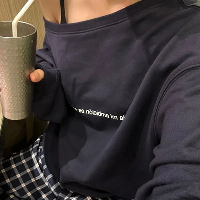 Sweatshirts Women Skew Neck Off Shoulder Baggy All-match Casual Streetwear Spicy Girls American Retro Tops Autumn Unique Daily