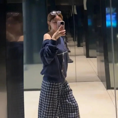 Sweatshirts Women Skew Neck Off Shoulder Baggy All-match Casual Streetwear Spicy Girls American Retro Tops Autumn Unique Daily