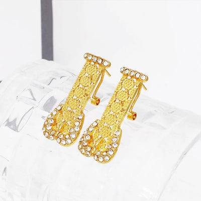 Trendy Statement Big Jewelry Set Africal Dubai Gold Color Large Necklace Chic Bangle Bracelet Long Earring Ring Set Wedding Gift