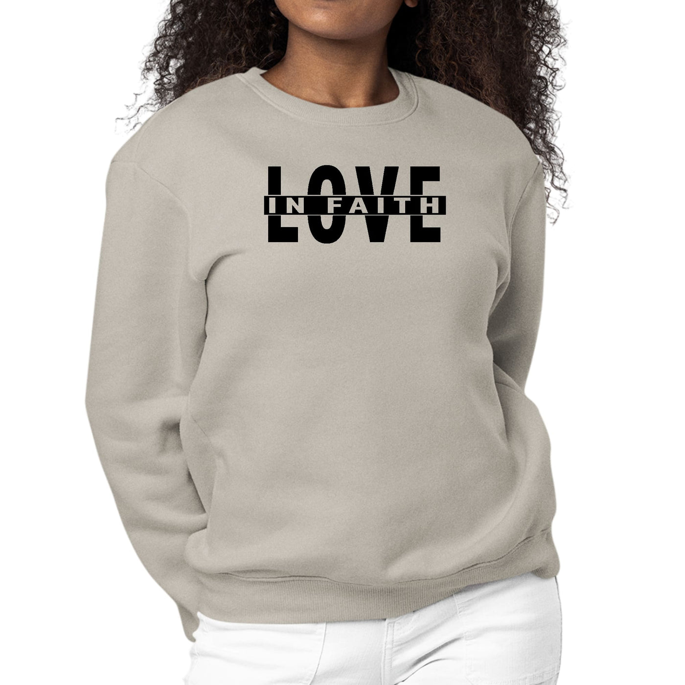 Womens Graphic Sweatshirt Love in Faith Black Illustration-4