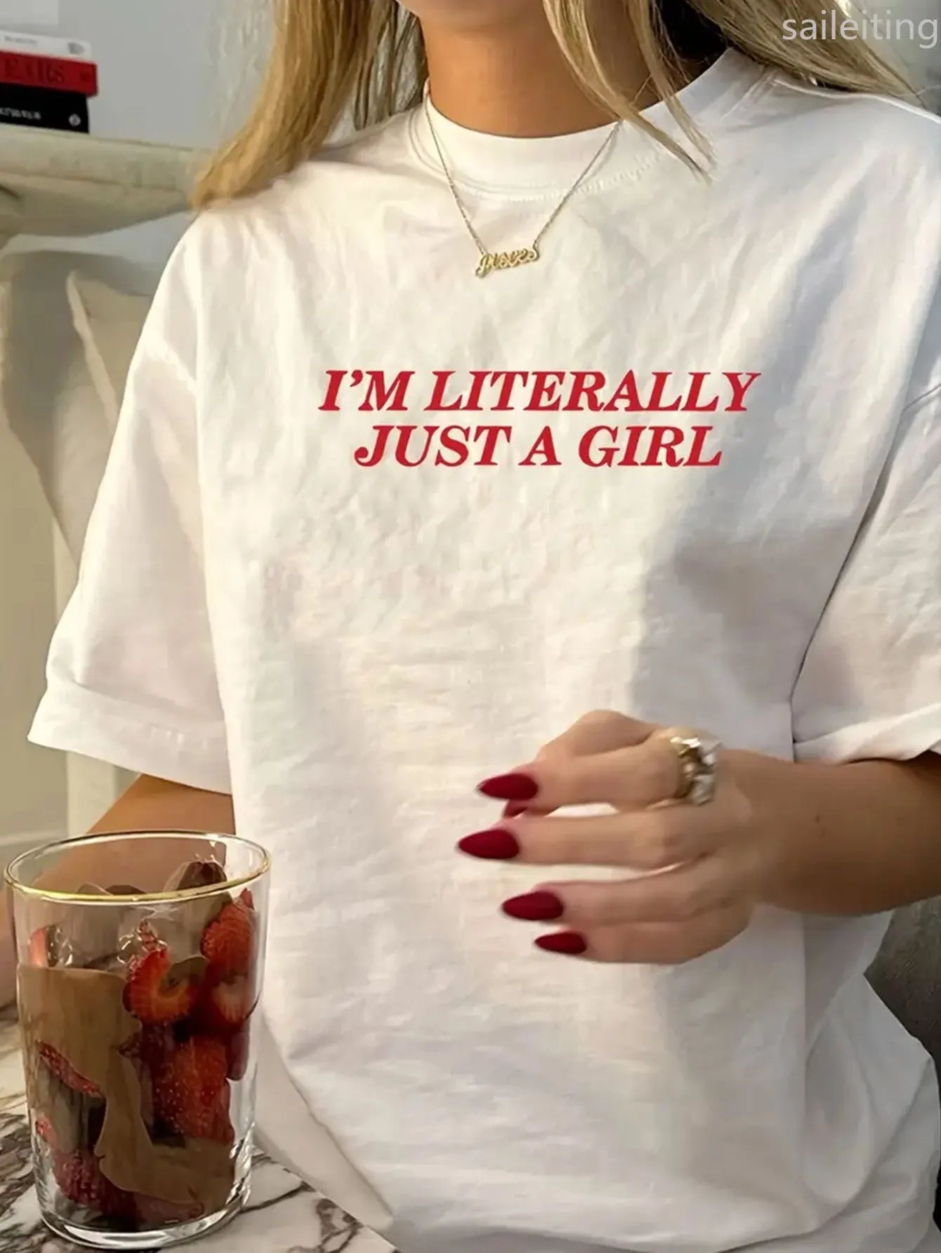 Women'S "I'm Literally Just A " Graphic Sleeve T-Shirt Black with Red Text Perfect for Spring  Summer Fashion Aesthetic Clothes