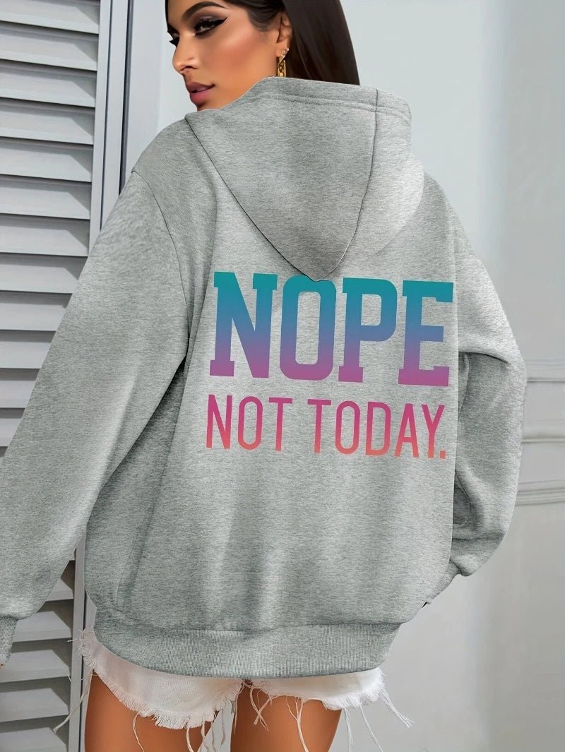 Womens Nope Not Today Graphic Pullover Sweatshirt Brown with Pink Lettering Long Sleeve Hooded Sweatshirt for Everyday Halloween