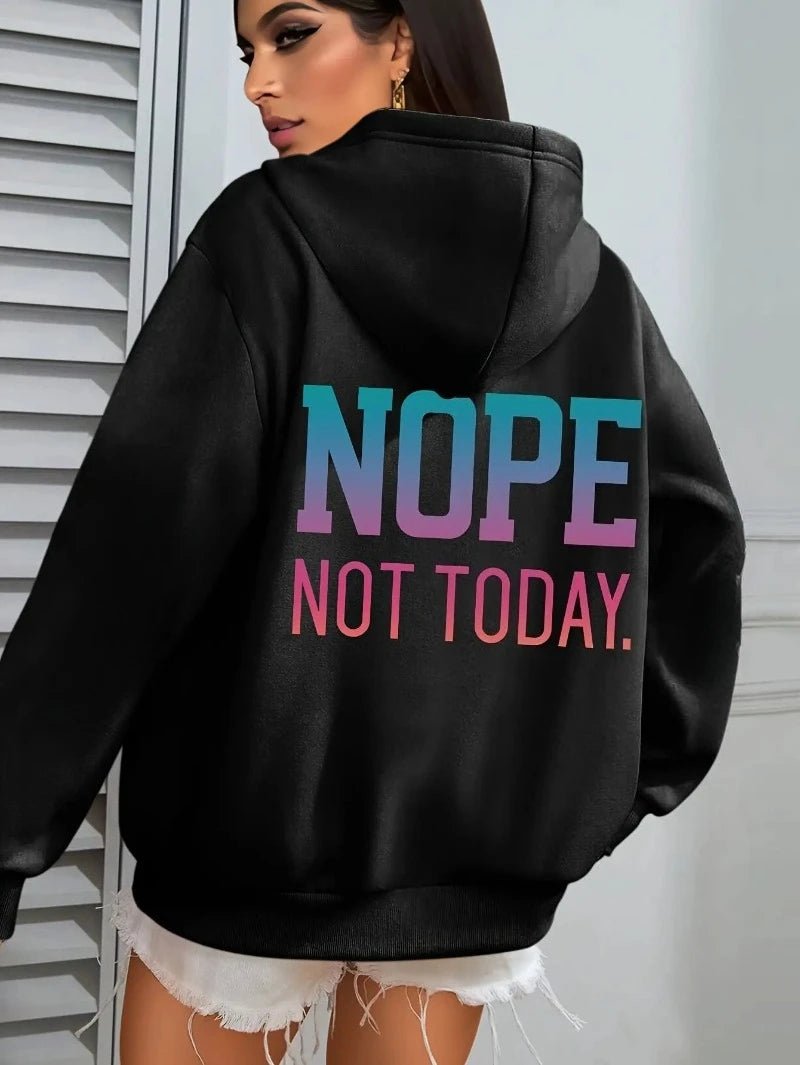 Womens Nope Not Today Graphic Pullover Sweatshirt Brown with Pink Lettering Long Sleeve Hooded Sweatshirt for Everyday Halloween
