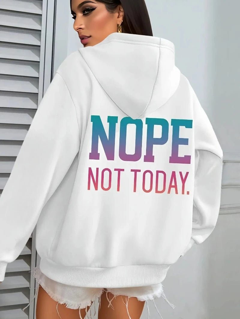 Womens Nope Not Today Graphic Pullover Sweatshirt Brown with Pink Lettering Long Sleeve Hooded Sweatshirt for Everyday Halloween
