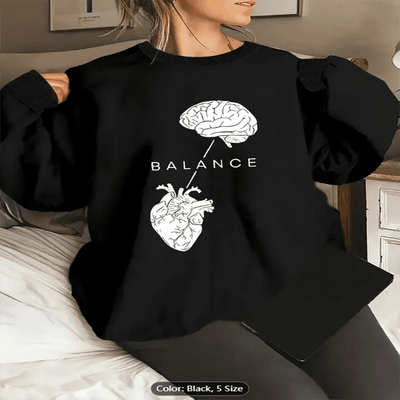 Womens Sweatshirt Balance Brain Heart Graphic Print Casual Oversized Pullover Top for Inspirational Style Lovers Pure Cotton