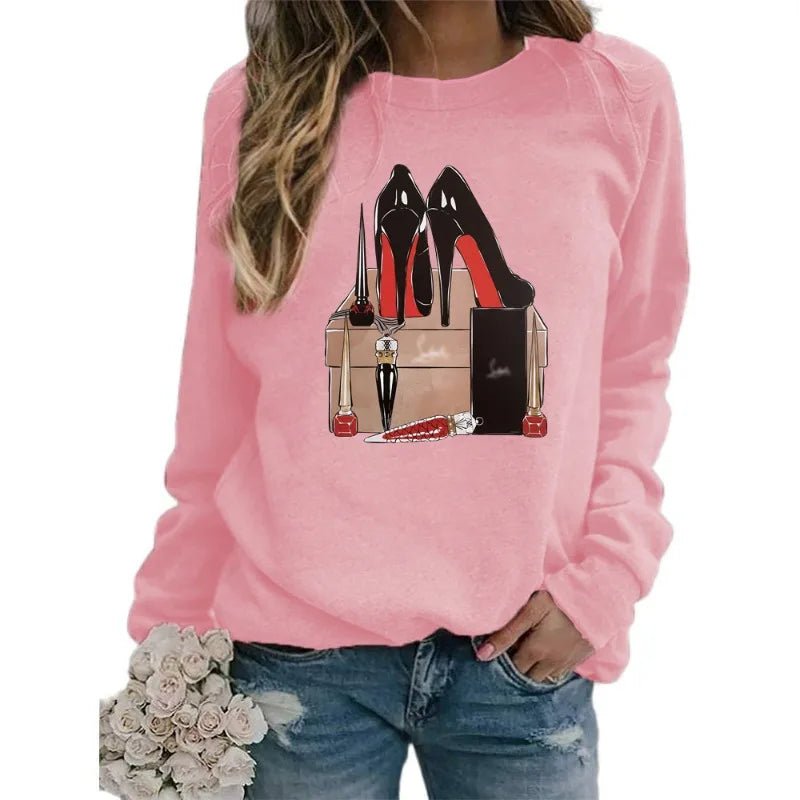 Women's Sweatshirt with High-heeled Printed Crew Neck and Long Sleeves Sweatshirts  Clothes  Aesthetic  Streetwear Women