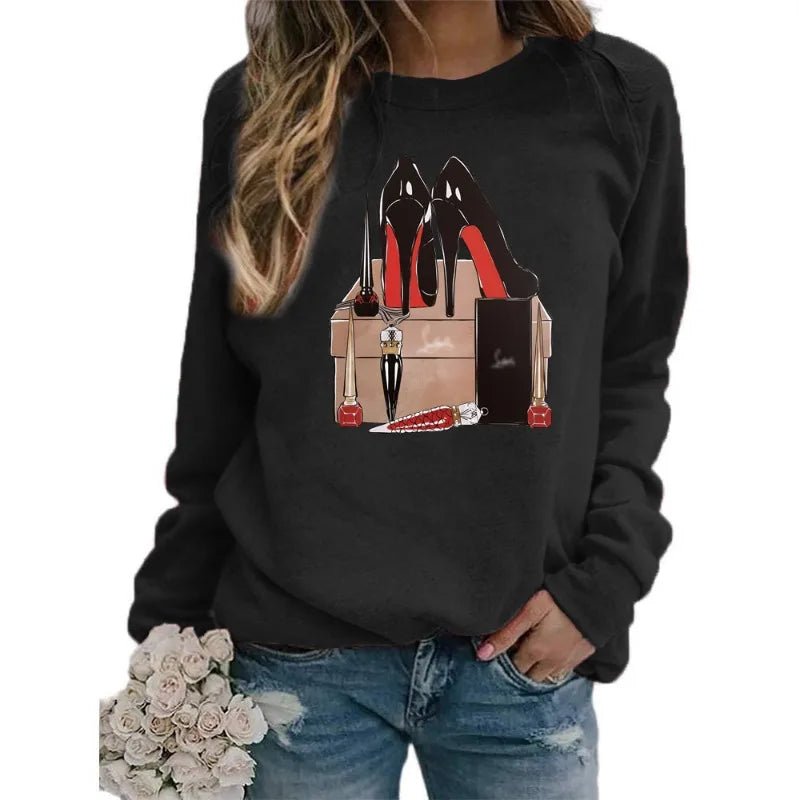 Women's Sweatshirt with High-heeled Printed Crew Neck and Long Sleeves Sweatshirts  Clothes  Aesthetic  Streetwear Women
