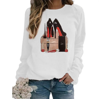 Women's Sweatshirt with High-heeled Printed Crew Neck and Long Sleeves Sweatshirts  Clothes  Aesthetic  Streetwear Women