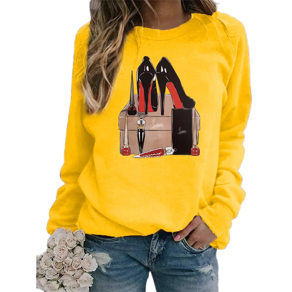Women's Sweatshirt with High-heeled Printed Crew Neck and Long Sleeves Sweatshirts  Clothes  Aesthetic  Streetwear Women